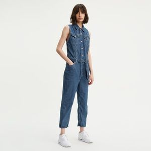 LEVIS Denim Sleeveless Tapered Cropped Jumpsuit w Belt Sz Small